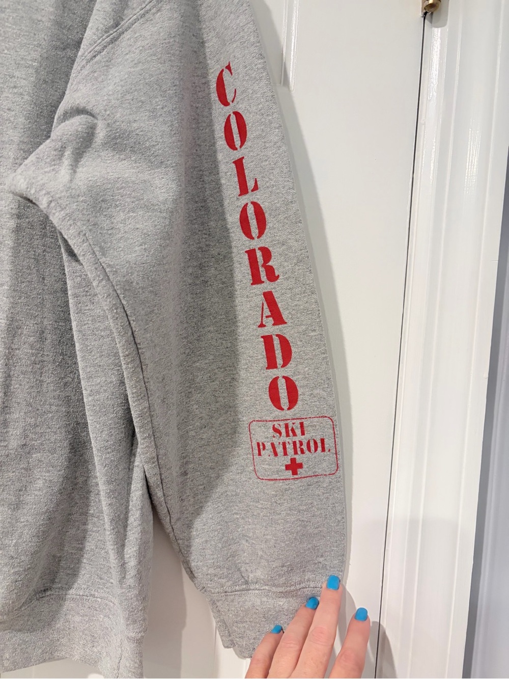 Gildan Gray Crewneck Sweatshirt with Red Ski Patrol Graphics - Picture 3 of 7
